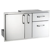 Double Door with Double Drawer and Platter Storage, Stainless Steel Handles